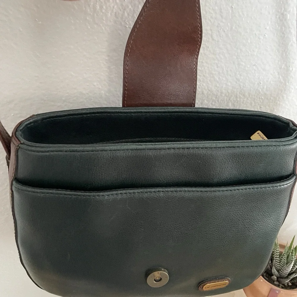 Liz Claiborne Compact Crossbody Forest Green Brown‎ Faux Leather Bag
